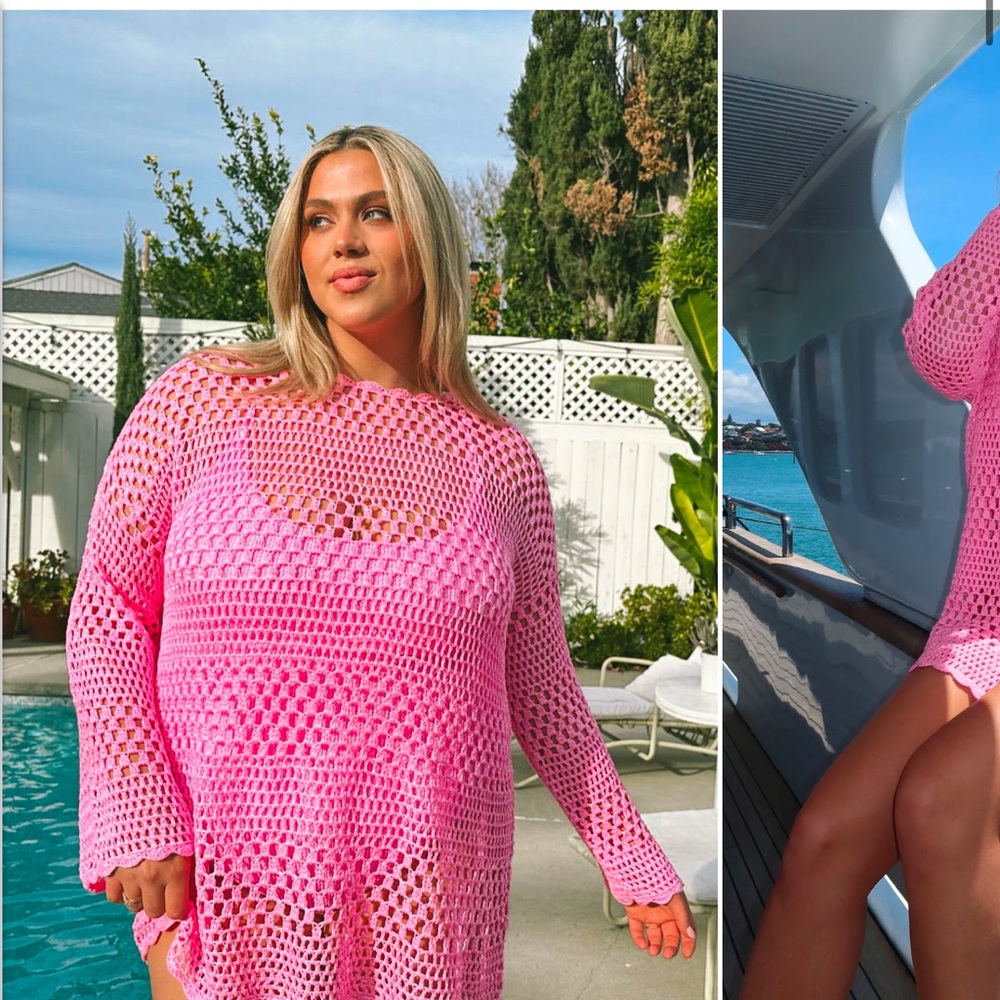 Chic Pink Crochet Cover-Up